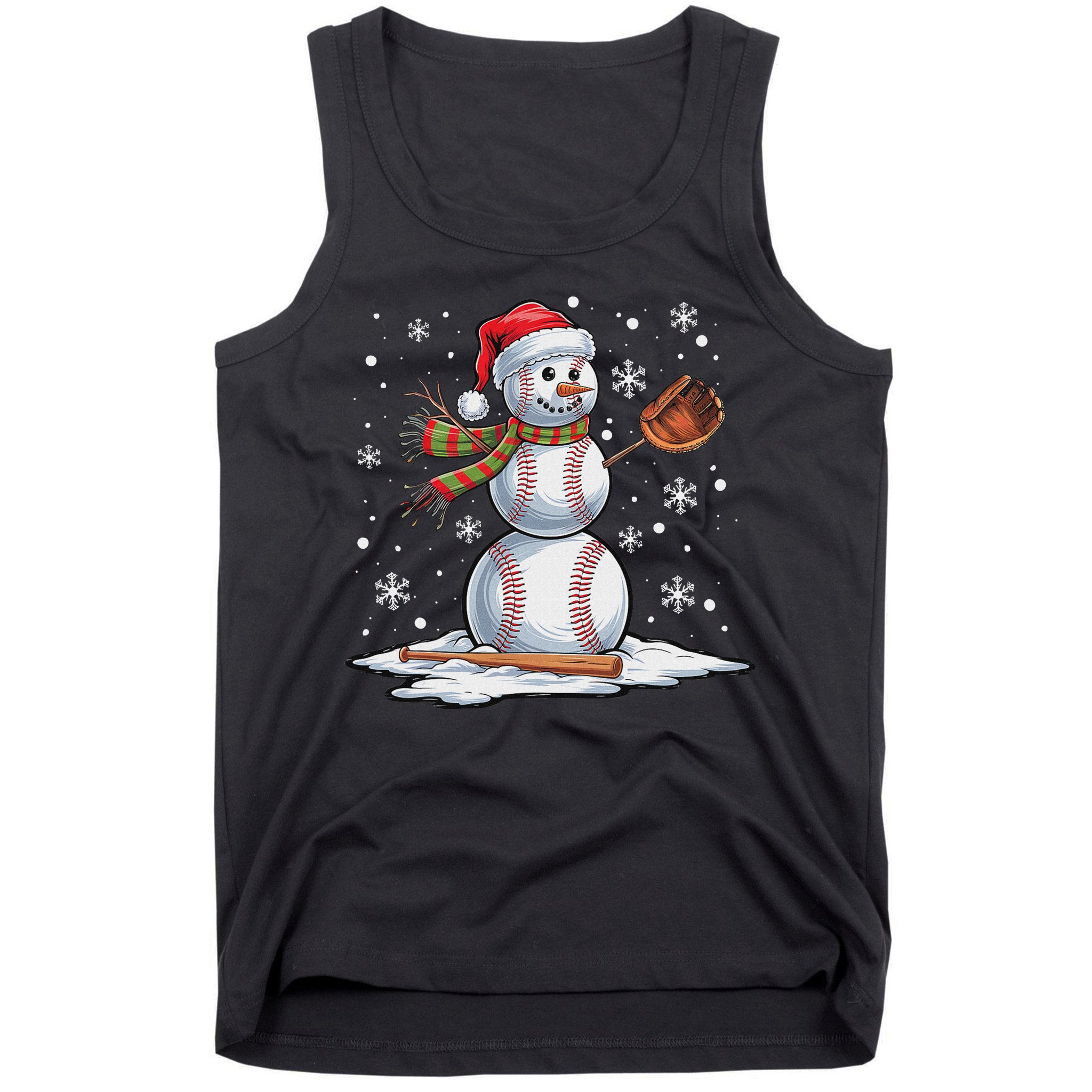 Baseball Snowman Baseball Player Santa Hat Christmas Funny Tank Top