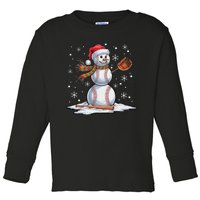 Baseball Snowman Baseball Player Santa Hat Christmas Funny Toddler Long Sleeve Shirt