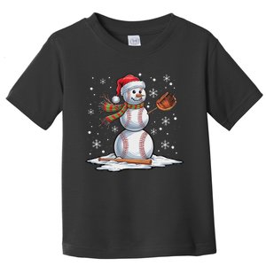 Baseball Snowman Baseball Player Santa Hat Christmas Funny Toddler T-Shirt