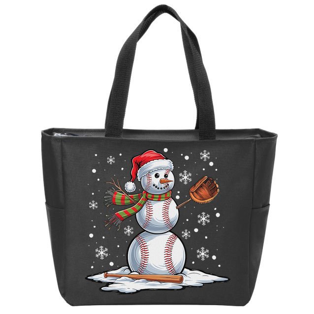 Baseball Snowman Baseball Player Santa Hat Christmas Funny Zip Tote Bag