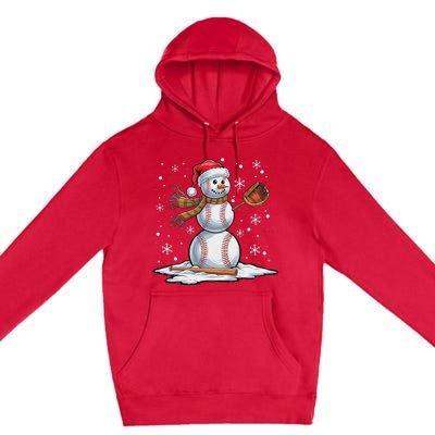 Baseball Snowman Baseball Player Santa Hat Christmas Funny Premium Pullover Hoodie