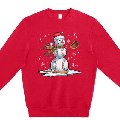 Baseball Snowman Baseball Player Santa Hat Christmas Funny Premium Crewneck Sweatshirt