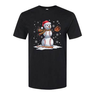 Baseball Snowman Baseball Player Santa Hat Christmas Funny Softstyle CVC T-Shirt