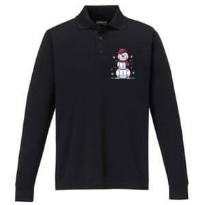 Baseball Snowman Performance Long Sleeve Polo