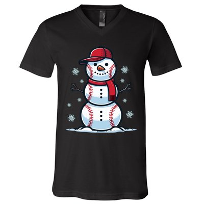 Baseball Snowman V-Neck T-Shirt