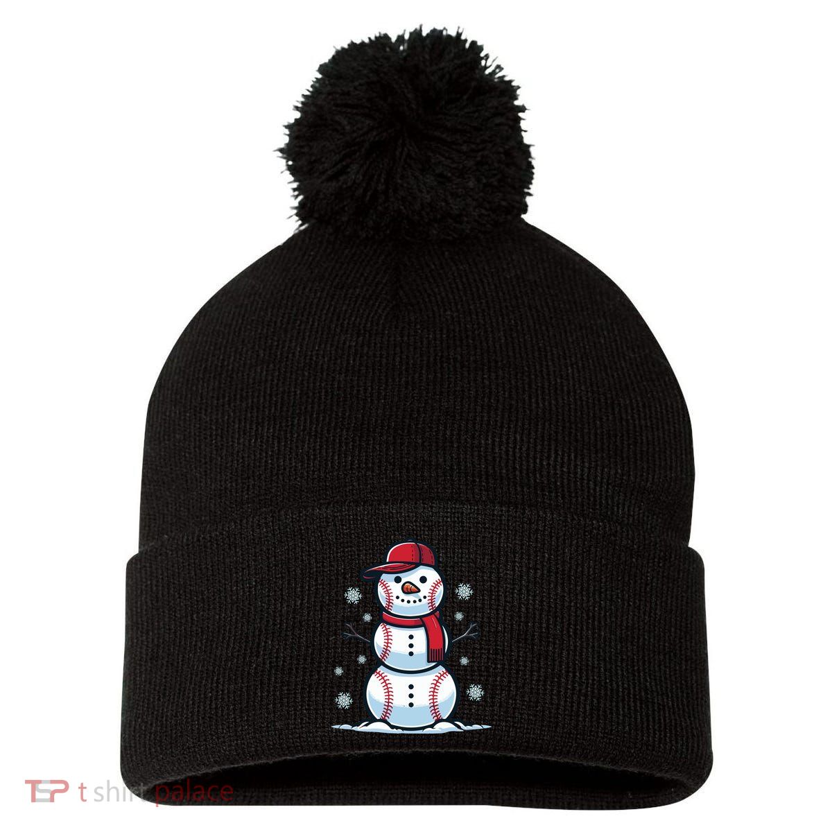 Baseball Snowman Pom Pom 12in Knit Beanie
