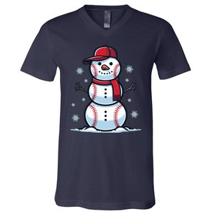 Baseball Snowman V-Neck T-Shirt