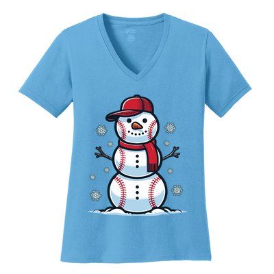 Baseball Snowman Women's V-Neck T-Shirt