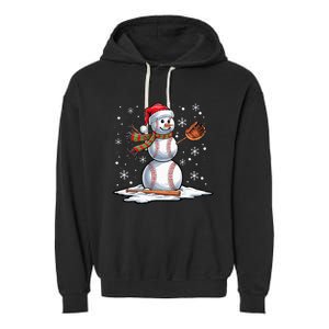 Baseball Snowman Baseball Player Santa Hat Christmas Funny Garment-Dyed Fleece Hoodie