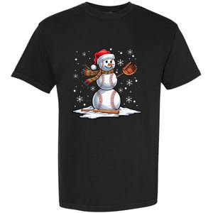 Baseball Snowman Baseball Player Santa Hat Christmas Funny Garment-Dyed Heavyweight T-Shirt