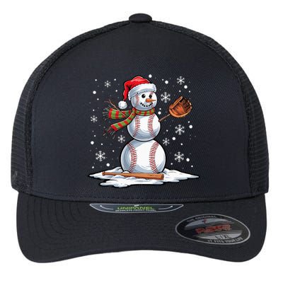 Baseball Snowman Baseball Player Santa Hat Christmas Funny Flexfit Unipanel Trucker Cap