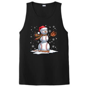 Baseball Snowman Baseball Player Santa Hat Christmas Funny PosiCharge Competitor Tank