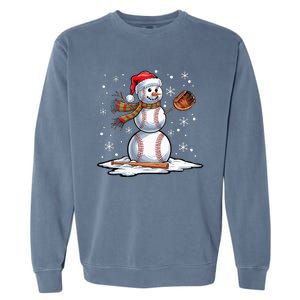 Baseball Snowman Baseball Player Santa Hat Christmas Funny Garment-Dyed Sweatshirt