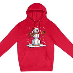 Baseball Snowman Baseball Player Santa Hat Christmas Funny Premium Pullover Hoodie