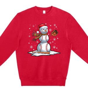 Baseball Snowman Baseball Player Santa Hat Christmas Funny Premium Crewneck Sweatshirt