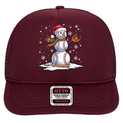 Baseball Snowman Baseball Player Santa Hat Christmas Funny High Crown Mesh Back Trucker Hat