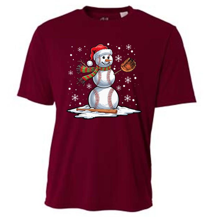 Baseball Snowman Baseball Player Santa Hat Christmas Funny Cooling Performance Crew T-Shirt