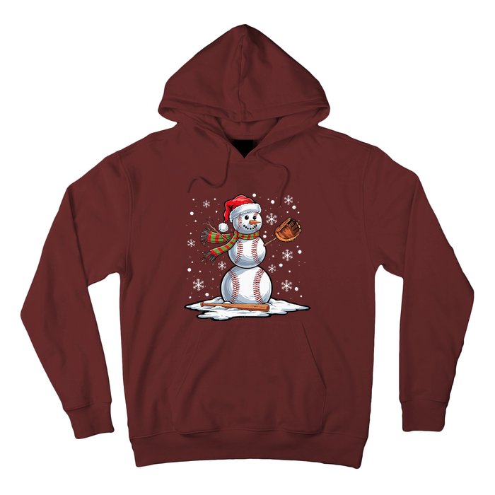 Baseball Snowman Baseball Player Santa Hat Christmas Funny Hoodie