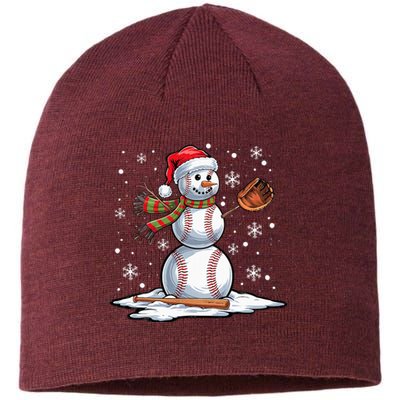 Baseball Snowman Baseball Player Santa Hat Christmas Funny Sustainable Beanie