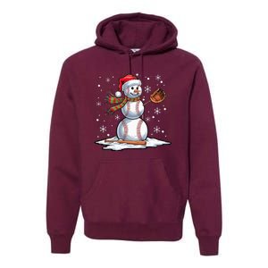 Baseball Snowman Baseball Player Santa Hat Christmas Funny Premium Hoodie