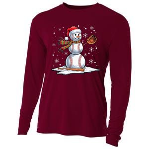 Baseball Snowman Baseball Player Santa Hat Christmas Funny Cooling Performance Long Sleeve Crew