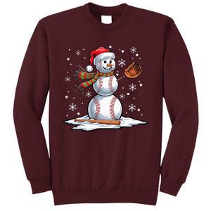 Baseball Snowman Baseball Player Santa Hat Christmas Funny Tall Sweatshirt