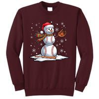 Baseball Snowman Baseball Player Santa Hat Christmas Funny Tall Sweatshirt