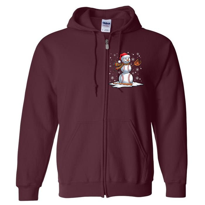 Baseball Snowman Baseball Player Santa Hat Christmas Funny Full Zip Hoodie