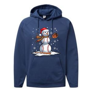 Baseball Snowman Baseball Player Santa Hat Christmas Funny Performance Fleece Hoodie