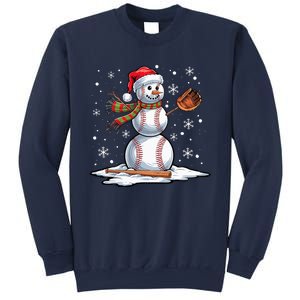 Baseball Snowman Baseball Player Santa Hat Christmas Funny Sweatshirt