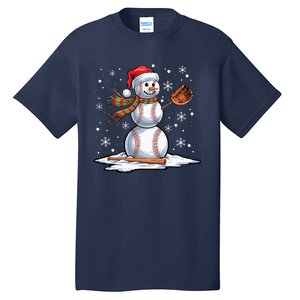 Baseball Snowman Baseball Player Santa Hat Christmas Funny Tall T-Shirt