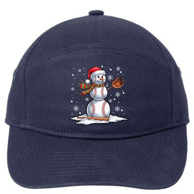 Baseball Snowman Baseball Player Santa Hat Christmas Funny 7-Panel Snapback Hat