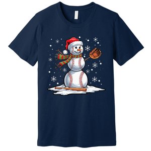 Baseball Snowman Baseball Player Santa Hat Christmas Funny Premium T-Shirt