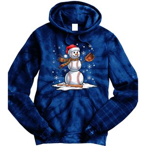 Baseball Snowman Baseball Player Santa Hat Christmas Funny Tie Dye Hoodie