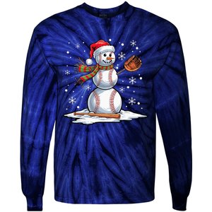 Baseball Snowman Baseball Player Santa Hat Christmas Funny Tie-Dye Long Sleeve Shirt