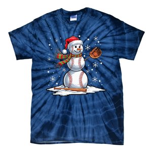 Baseball Snowman Baseball Player Santa Hat Christmas Funny Tie-Dye T-Shirt