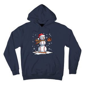 Baseball Snowman Baseball Player Santa Hat Christmas Funny Tall Hoodie