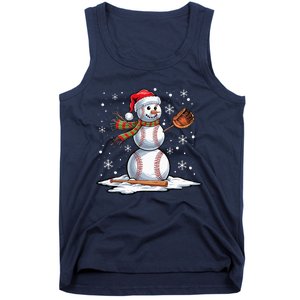 Baseball Snowman Baseball Player Santa Hat Christmas Funny Tank Top