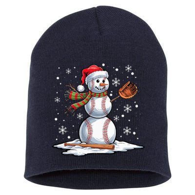 Baseball Snowman Baseball Player Santa Hat Christmas Funny Short Acrylic Beanie