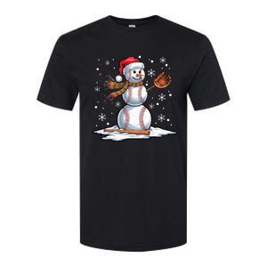 Baseball Snowman Baseball Player Santa Hat Christmas Funny Softstyle CVC T-Shirt