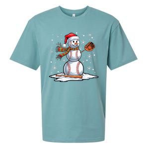 Baseball Snowman Baseball Player Santa Hat Christmas Funny Sueded Cloud Jersey T-Shirt