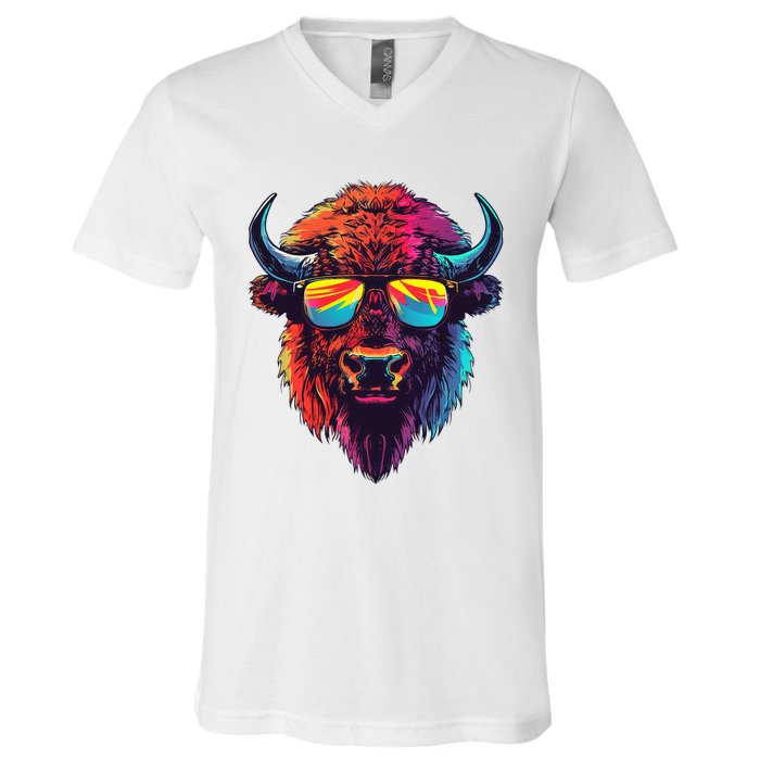 Bison Sunglasses V-Neck T-Shirt