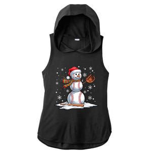 Baseball Snowman Baseball Player Santa Hat Christmas Funny Ladies PosiCharge Tri-Blend Wicking Draft Hoodie Tank