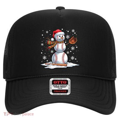 Baseball Snowman Baseball Player Santa Hat Christmas Funny High Crown Mesh Back Trucker Hat