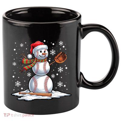 Baseball Snowman Baseball Player Santa Hat Christmas Funny 11oz C Handle Ceramic Mug