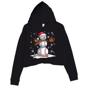 Baseball Snowman Baseball Player Santa Hat Christmas Funny Crop Fleece Hoodie