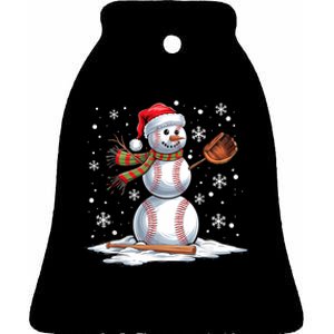 Baseball Snowman Baseball Player Santa Hat Christmas Funny Ceramic Bell Ornament