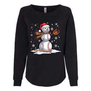 Baseball Snowman Baseball Player Santa Hat Christmas Funny Womens California Wash Sweatshirt