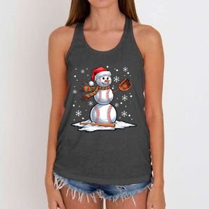 Baseball Snowman Baseball Player Santa Hat Christmas Funny Women's Knotted Racerback Tank