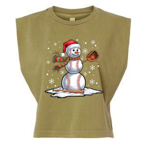 Baseball Snowman Baseball Player Santa Hat Christmas Funny Garment-Dyed Women's Muscle Tee